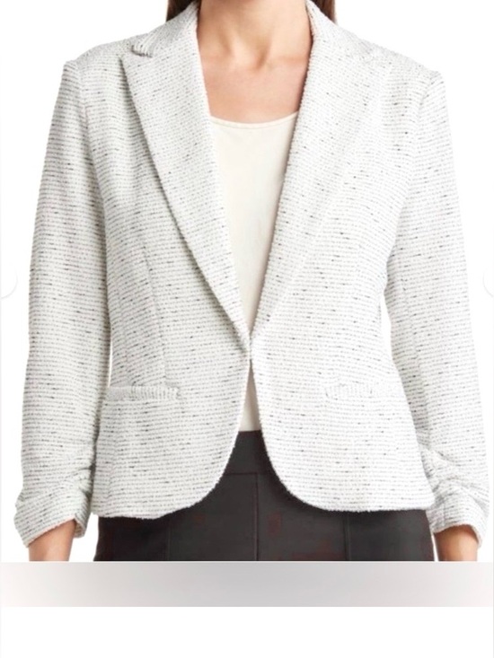 Amanda & Chelsea Jackets & Blazers - Chelsea & Amanda Textured Black & Cream Ponte 3/4 Sleeve Stretch Blazer Lrg. NWT